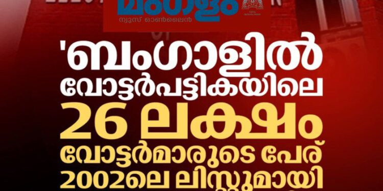 പശ്ചിമബംഗാൾ: 26 ലക്ഷം വോട്ടർമാരുടെ പേര് 2022 ലെ റെക്കോർഡുമായി പൊരുത്തപ്പെടുന്നില്ലെന്ന് തെരഞ്ഞെടുപ്പ് കമ്മീഷൻ